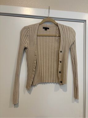 American Eagle Outfitters Ribbed Beige Button-Up Cardigan
